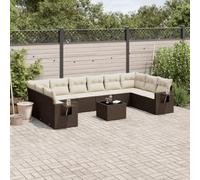 Juego de muebles de jardín de 11 piezas con cojines, marrón PE ratán con sofá modular, mesa lateral plegable y bolsa de almacenamiento impermeable, fundas de almohada lavables