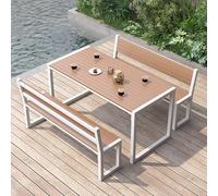 Juego de muebles de jardín de 3 piezas, mesa de café de patio y sillas largas, muebles modernos para exteriores, juego de mesa de té seccional para uso en jardín y terraza