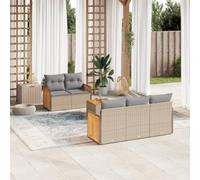 Juego de muebles de jardín de 6 piezas con cojines, color beige, ratán sintético, mesa modular de madera de acacia y bolsa de almacenamiento, funda impermeable y desmontable.
