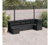 Juego de muebles de jardín de 7 piezas negro con cojines, muebles de jardín modulares de ratán de polietileno, almacenamiento y bolsa impermeable, fundas lavables extraíbles