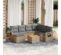 Juego de muebles de jardín de 8 piezas con cojines, beige mixto, ocio modular de ratán PE, bolsa de almacenamiento impermeable, mesa de madera de acacia y mesa lateral plegable elevadora