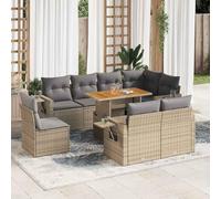 Juego de muebles de jardín de 9 piezas con cojines, ratán sintético beige, sofá de jardín modular con tapa ajustable y almacenamiento bolsa impermeable, fundas lavables extraíbles