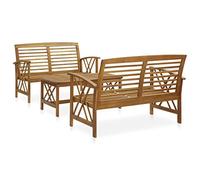Juego de muebles de jardín de madera de acacia, 3 piezas, mesa de centro con tiras, respaldos y reposabrazos curvados, estilo vintage para patio