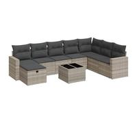 Juego de muebles de jardín de polirratán de 9 piezas, juego de salón modular con cojines, bolsa de almacenamiento impermeable, fundas de lavado extraíbles, reposapiés universal