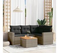 Juego de muebles de jardín de ratán gris PE de 5 piezas, cojines de jardín con fundas de lavado extraíbles, bolsa de almacenamiento impermeable, tablero de madera de acacia, juego modular