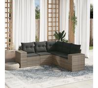 Juego de muebles de jardín de ratán gris PE de 5 piezas con cojines, contenedor de muebles modulares y bolsa de almacenamiento impermeable, fundas lavables extraíbles