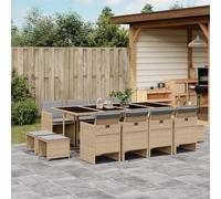 Juego de muebles de jardín de ratán PE de 13 piezas, cojines beige, sillas plegables, mesa de vidrio, fundas lavables extraíbles