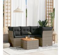 Juego de muebles de jardín de ratán PE de 5 piezas, sofá gris con cojines y almacenamiento impermeable, encimera de acacia de ocio modular