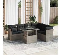 Juego de muebles de jardín de ratán PE gris de 7 piezas con cojines, tapa ajustable y bolsa de almacenamiento impermeable, fundas lavables extraíbles y marco de acero