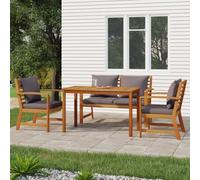 Juego de muebles de jardín en oferta, 4 piezas. Juego de comedor de madera maciza de acacia, muebles de exterior para patio con cojines marrones, mesa de comedor con 6 sillas para patio y jardín.