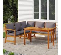 Juego de muebles de jardín en oferta, 4 piezas. Juego de comedor de madera maciza de acacia, muebles de exterior para patio con cojines marrones, mesa de comedor con 6 sillas para patio y jardín.