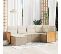 Juego de muebles de jardín modular de 6 piezas con cojines, ratán sintético beige con recipiente y bolsa de almacenamiento impermeable, fundas lavables extraíbles
