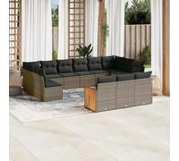 Juego de muebles de jardín modulares de 13 piezas con cojines, ratán sintético, gris, con contenedor y bolsa de almacenamiento impermeable, fundas extraíbles y lavables