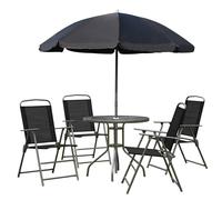 Outsunny Conjunto de Muebles para Jardín con 4 Sillas Mesa Parasol Negro