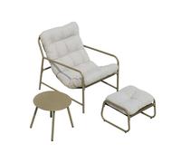 [en.casa] Conjunto de Muebles de jardín Trerdfjoa Beige/Gris | 3 piezas resistente acero mesa redonda, taburete, silla con reposabrazos y cojín para exterior terraza 1 persona