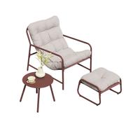 [en.casa] Conjunto de Muebles de jardín Trerdfjoa - Color óxido/Gris | 3 piezas resistente acero mesa redonda, taburete, silla con reposabrazos y cojín para exterior terraza 1 persona