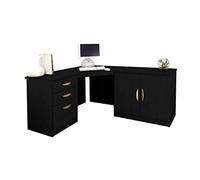 Juego de muebles de oficina en casa con armario de escritorio para ideas de estudiantes, perfil de grano de madera de La Habana negra, juego de 33 cm