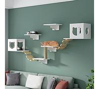 Juego de muebles de pared de madera para gatos, estantes de escalada con refuerzo inferior para un espacio de juego ampliado, perfecto para actividades de gatos en interiores