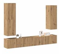 Juego de muebles de pared de roble hechos a mano, 4 piezas de piel de sala de estar, incluye mueble de TV y buffet para decoración del hogar
