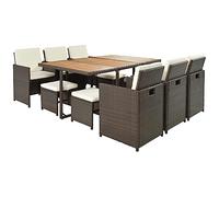 Juego de Muebles de Patio de 11 Piezas, Sillones con Mesa de Centro, Muebles de Exterior con cojín Grueso, Muebles Modernos con Asientos Profundos para Porche de jardín, marrón Castaño y Crema