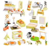 Juego de Muebles para Casa de Muñecas de Madera, 85 Piezas, Casa de Muñecas Moderna con 6 Habitaciones, Accesorios para Muñecas, Juguete para Niños, Niñas y Niños Pequeños de 3+ Años