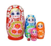 Juego De Muñecas De Anidación De Madera, Matrioska Rusa Pintada A Mano De 5