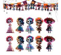 Juego de muñecas embrujadas - 10 piezas de decoración de árbol de Halloween | Adornos de fantasma punk 2D | Figuras góticas acrílicas con cuerda de 16 pies para fiesta, ventana, patio, valla, jardín