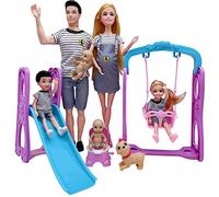 Juego de muñecas familiares de 6 personas con mamá embarazada, papá, 3 niños y bebé en la barriga de mamá, juegos de muñecas y accesorios para niños de 3 a 12 años (actualización)