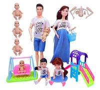Juego de muñecas familiares, muñeca embarazada realista y segura con bebé en la barriga, papá y 2 niños, 5 personas con accesorios de casa de muñecas, juguete de simulación para niños, juguetes para