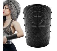 Juego de muñequeras de cuero Vegvisir, brazos de 7.08 pulgadas con símbolo en relieve, equipo de disfraces de piel sintética, puño medieval con estilo, accesorio de cosplay en casa para eventos LARP