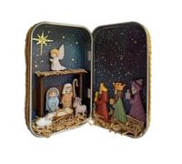 Juego de Natividad Portátil - Pocket 3D Holy Family Scene In Tin Box, Mini Navidad Jesús Figuras | Resina Religious Figurine Set, Pantalla de Natividad Portátil, Decoración Espiritual para Estante