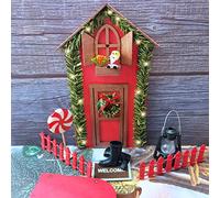 Juego de Navidad para puerta de elfo, decoraciones de puerta de hadas iluminadas, accesorios de puerta de elfo de Navidad, decoración de jardín en miniatura, decoraciones de Navidad, ventanas de