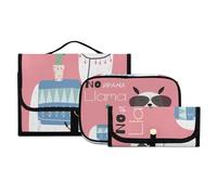 Juego de neceser colgante de 3 piezas con gancho, diseño de cactus rosa, llama, no drama, kit de maquillaje de viaje, bolsa de lavado portátil, organizador de brochas de cosméticos para mujeres y