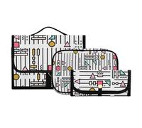 Juego de neceser colgante de 3 piezas con gancho, kit de estuche de maquillaje geométrico abstracto de vector, bolsa de lavado portátil, organizador de brochas de cosméticos para mujeres y niñas, #01,