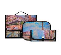 Juego de neceser colgante de 3 piezas con gancho, pintura colorida de la Torre Eiffel y estuche de maquillaje de viaje Sacre Coeur, bolsa de lavado portátil, organizador de brochas de cosméticos para