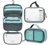 Juego de Neceser de tocador: Bolsa de Aseo Colgante de Viaje + Bolsa de cosméticos 311 TSA + Bolsa organizadora de Accesorios Ultraligera, Maquillaje Verde Azulado Polvoriento, Juego de artículos de