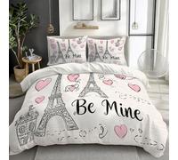 Juego de Nórdica Romántica Torre Eiffel De París, Juego de Funda de Edredón, Set de 3 Piezas, 1 Funda Nórdica, 2 Fundas de Almohada, Reversible, Transpirable, para Cama 135/150