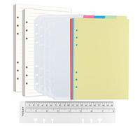 Juego de Notebook A5 Recargable,2 Paquetes/160 Hojas A5 Papel | 6 Orificios Recargas para Papel Filofax,5 Divisores de Color A5 de Tema,4 Bolsillos Carpetas y 1 Regla de Escala(20CM)