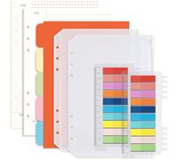 Juego de Notebook Recargable A5, 90 Hojas Papel Archivador Recambio A5 de 6 Orificios, 5 Divisores de Color, 400 Notas Adhesivas De Colores, 10 Archivos con Cremallera