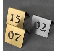 Juego de números de mesa de acero inoxidable, números de mesa de doble cara del 1 al 50, número de mesa estilo tienda de campaña para restaurantes y cafeterías, números de mesa de metal, tarjetas de