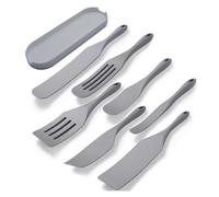Juego de ocho espátulas silicona para cocina, con varios modelos perforadas y planas, una base almacenamiento portátil