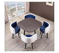 Juego de oficina para patio, comedor, mesa de comedor, combinación simple, recepción, ocio, 5 piezas, moderno, redondo, vintage, de cuero, sofá, asiento de café, sala de oficina (color: marrón) (azul)