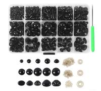 Juego de ojos de seguridad para peluches, color negro, ojos de botón de plástico con narices para osito de peluche, manualidades, manualidades, amigurumi, 12 mm (A)
