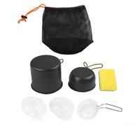 Juego de ollas de aluminio anodizado para camping con tapa y bolsa de almacenamiento de malla para mochileros, senderismo, cocina al aire libre y soluciones de comida para llevar (mango verde)