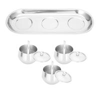 Juego de ollas de azúcar de acero inoxidable, recipientes para condimentos con tapa transparente y cuchara, tarro de especias, estante para especias, organizadores de sal y pimienta con Base