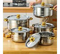 Juego de ollas de inducción de 5 piezas, juego de ollas con tapa de cristal, asas Stay-Cool, marcas de medición, borde de vertido, apertura de vapor, acero inoxidable Cromargan, apto para horno, apto