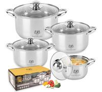 Juego de ollas de inducción de 8 piezas, con tapa de cristal, acero inoxidable mate, juego de ollas de inducción sin recubrimiento, escala interior, vitrocerámica, gas, cocina eléctrica