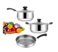 Juego de ollas y sartenes antiadherentes de acero inoxidable para cocina - 3 sartenes de cocina de acero inoxidable - Juego de ollas y sartenes para cocinar a fuego lento