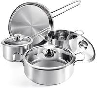 Juego de ollas y sartenes de 7 piezas, olla de acero inoxidable, ollas con tapa de vidrio, juego de utensilios de cocina compatibles con placas de inducción, gas y eléctricas