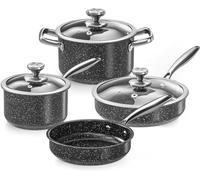 Juego de Ollas y Sartenes de Acero Inoxidable Antiadherente, Bateria de Cocina de Granito 7 Piezas, No Tóxico, Apto Lavavajillas, Compatible Todos Tipos Cocina